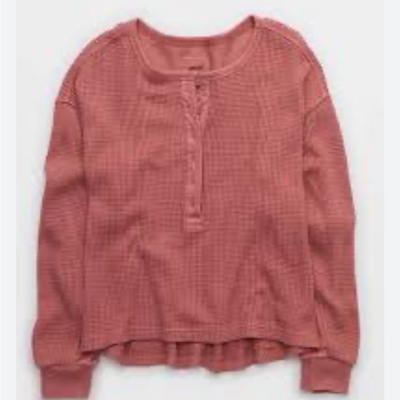 aerie Tops - Aerie Dusty Pink Waffle Henley Long Sleeve Size Medium